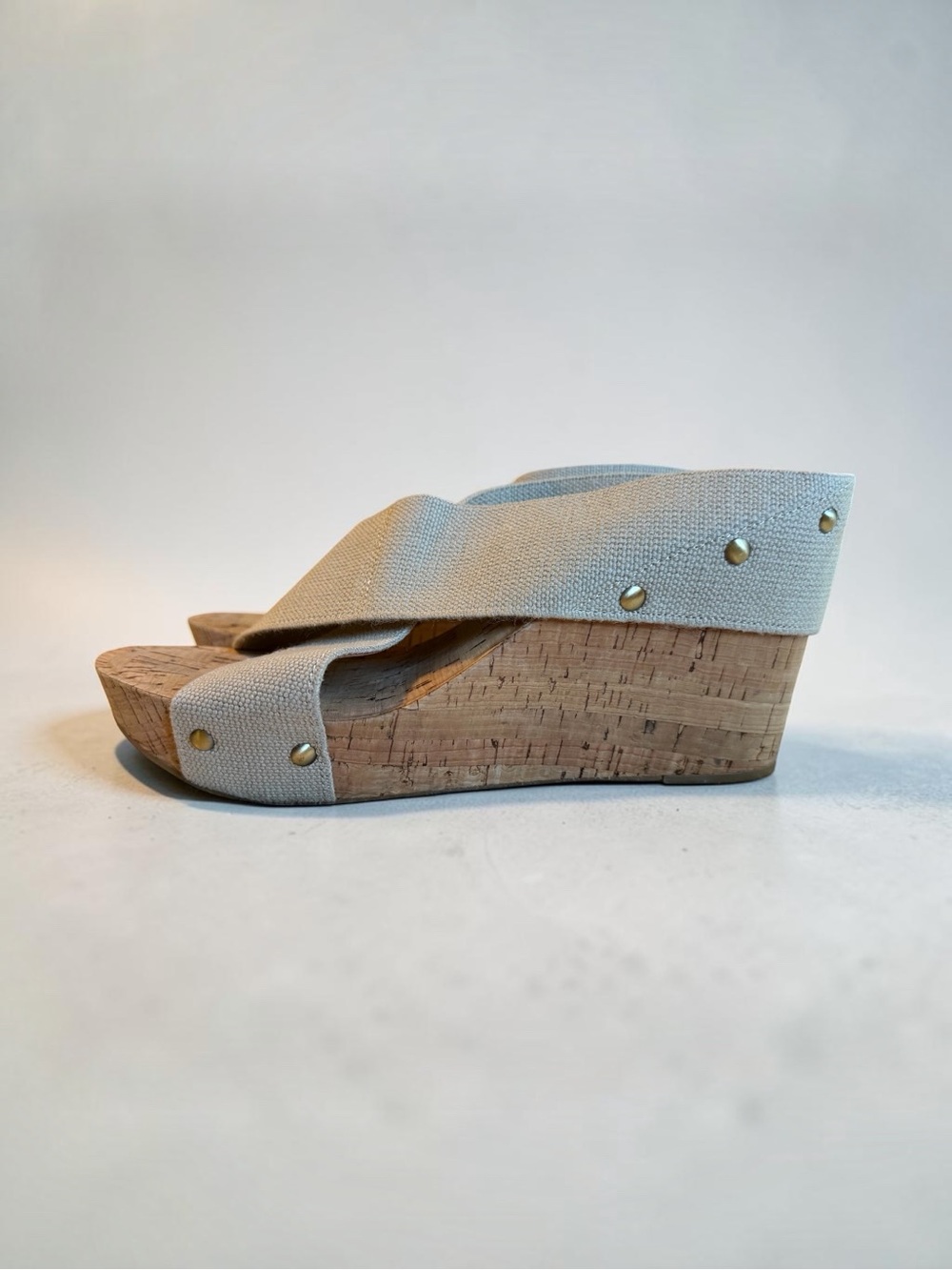 Lucky Brand Beige Miller Canvas Cork Wedge Sandals Size 9.5